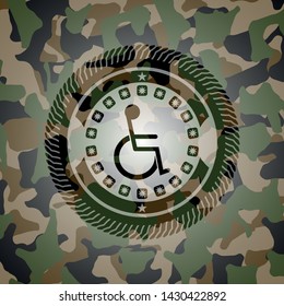 disabled (wheelchair) icon inside camouflage emblem