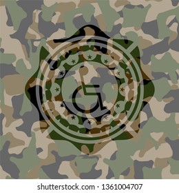 disabled (wheelchair) icon inside camouflaged emblem