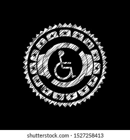 disabled (wheelchair) icon inside chalkboard emblem