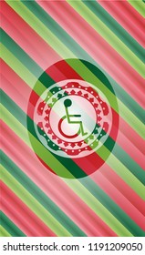 disabled (wheelchair) icon inside christmas style badge..