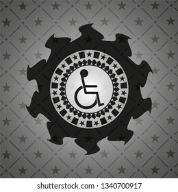 disabled (wheelchair) icon inside dark emblem. Retro