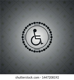 disabled (wheelchair) icon inside dark emblem