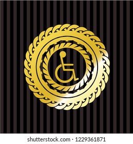 disabled (wheelchair) icon inside golden emblem