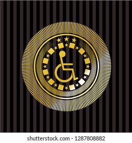 disabled (wheelchair) icon inside golden badge
