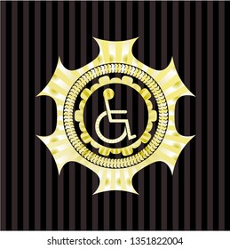 disabled (wheelchair) icon inside golden emblem or badge