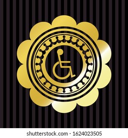 disabled (wheelchair) icon inside golden emblem
