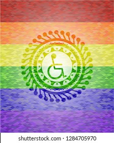 disabled (wheelchair) icon inside lgbt colors emblem 