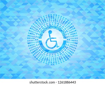 disabled (wheelchair) icon inside light blue mosaic emblem