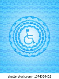 Disabled (wheelchair) Icon Inside Light Blue Water Style Badge.