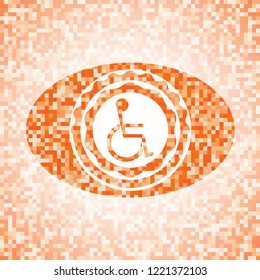 disabled (wheelchair) icon inside orange mosaic emblem