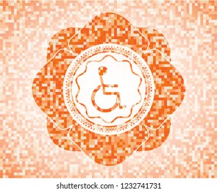 disabled (wheelchair) icon inside orange mosaic emblem