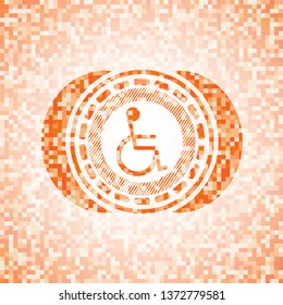 disabled (wheelchair) icon inside orange mosaic emblem with background