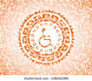 disabled (wheelchair) icon inside orange mosaic emblem