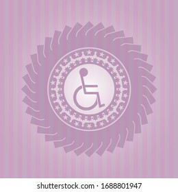 disabled (wheelchair) icon inside pink emblem