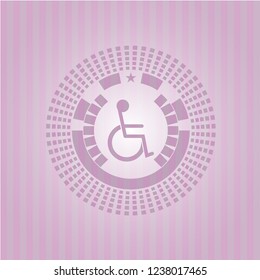 disabled (wheelchair) icon inside realistic pink emblem