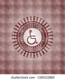 disabled (wheelchair) icon inside red badge with geometric background. Seamless.
