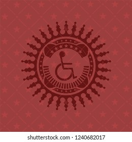 disabled (wheelchair) icon inside red icon or emblem