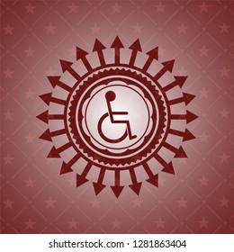 disabled (wheelchair) icon inside red emblem
