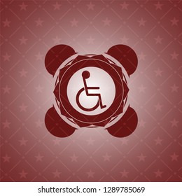 disabled (wheelchair) icon inside red emblem. Retro