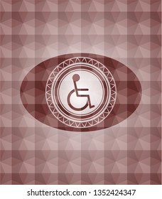disabled (wheelchair) icon inside red geometric badge. Seamless.