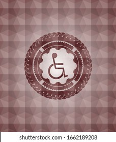 disabled (wheelchair) icon inside red badge with geometric background. Seamless.