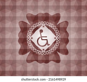 disabled (wheelchair) icon inside red geometric badge. Seamless. 