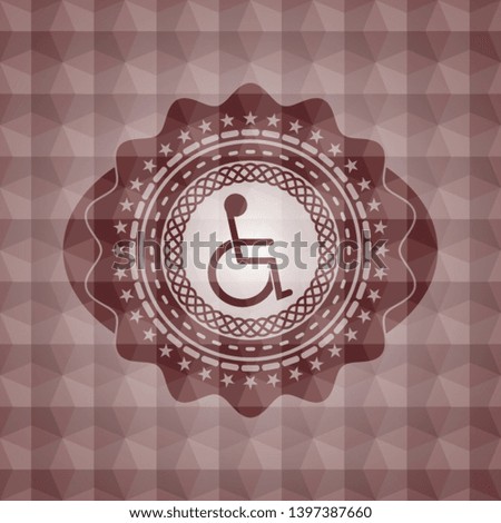 disabled (wheelchair) icon inside red geometric emblem. Seamless.