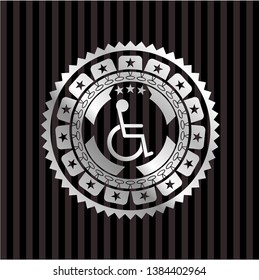 disabled (wheelchair) icon inside silver emblem or badge