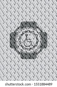 disabled (wheelchair) icon inside silver emblem or badge. Scales pattern. Vector Illustration. Detailed.