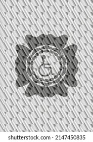 disabled (wheelchair) icon inside silver color badge. Scales pattern. Vector Illustration. Detailed. 