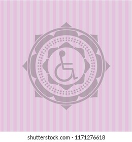 disabled (wheelchair) icon inside vintage pink emblem