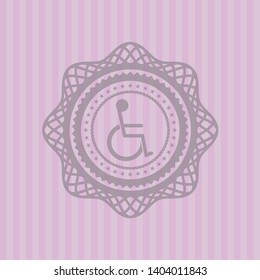 disabled (wheelchair) icon inside vintage pink emblem