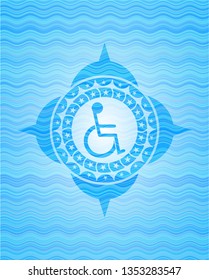 disabled (wheelchair) icon inside water wave representation emblem.