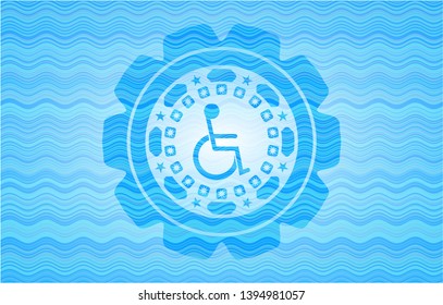 Disabled (wheelchair) Icon Inside Water Wave Representation Badge Background.