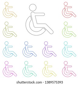 Disabled wheelchair multi color icon. Simple thin line, outline vector of Medicine icons for UI and UX, website or mobile application