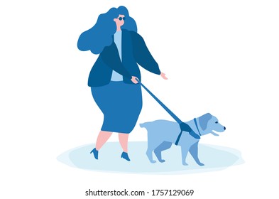 Disabled woman , blind woman with dog. World Disability Day. Vector illustration for web banner, infographics, mobile. 