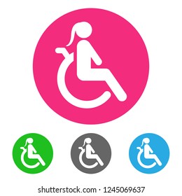 Disabled woman. Icon set. Vector.