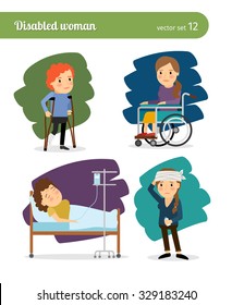 Disabled woman and ill woman vector characters