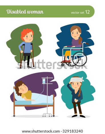 Disabled woman and ill woman vector characters