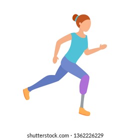 Disabled Woman With Prosthetic Leg Running. Run, Sport. Isolated Vector Illustration