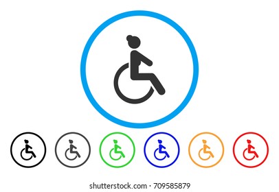 Disabled Woman rounded icon. Vector illustration style is a grey flat iconic disabled woman symbol inside a circle. Additional color variants are black, gray, green, blue, red, orange.