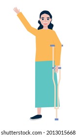 disabled woman smiling with crutch