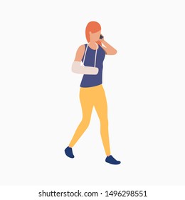 Disabled woman talking on phone. Prosthesis, disability, handicapped. Disabled people concept. Vector illustration for website, landing page, online store