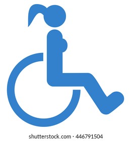 Disabled Woman vector icon. Style is flat icon symbol with rounded angles, cobalt color, white background.
