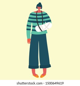 Disabled woman, young invalid person vector illustration in the flat style