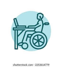 Disabled worker color line icon. Disability. Isolated vector element. Outline pictogram for web page, mobile app, promo