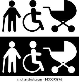 Disabled,crutches, baby stroller icon in trendy flat style isolated on background. Disabled icon vector illustration, EPS10.