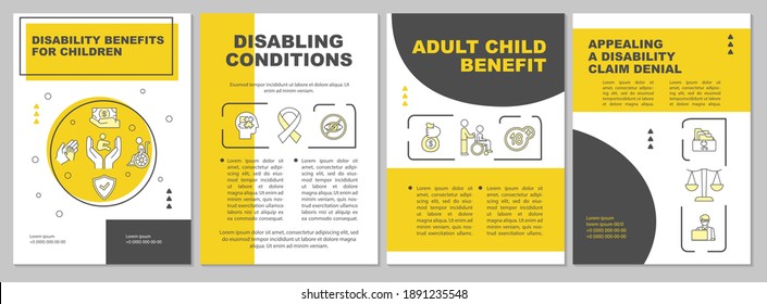 Disabling conditions brochure template. Adult child benefit. Flyer, booklet, leaflet print, cover design with linear icons. Vector layouts for magazines, annual reports, advertising posters