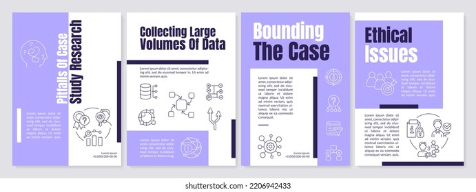 Disadvantages of case study research purple brochure template. Leaflet design with linear icons. Editable 4 vector layouts for presentation, annual reports. Anton, Lato-Regular fonts used