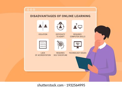 Disadvantages of online learning: professor thinking about the negative aspects of virtual education